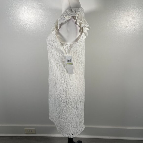 London Times White Crew Neck Floral Lace Short Flutter Sleeves Shift Dress 4 NWT - Picture 6 of 16